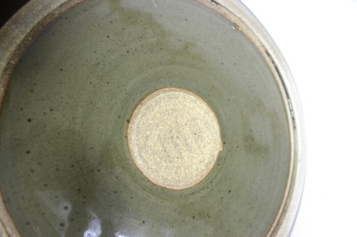 1970s vintage large green studio pottery platter signed 0120