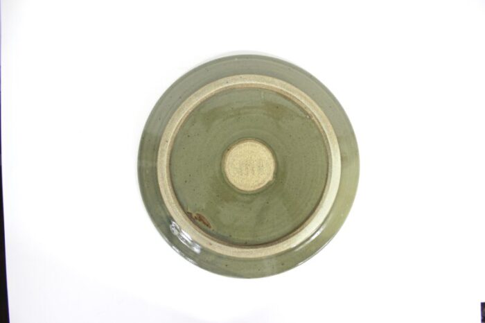 1970s vintage large green studio pottery platter signed 4006