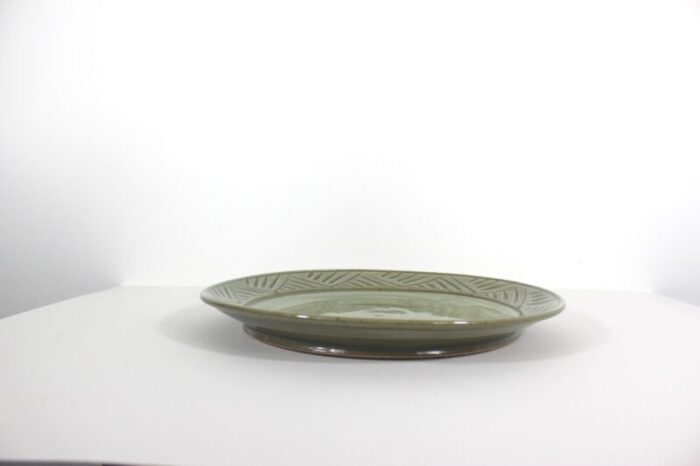 1970s vintage large green studio pottery platter signed 4239