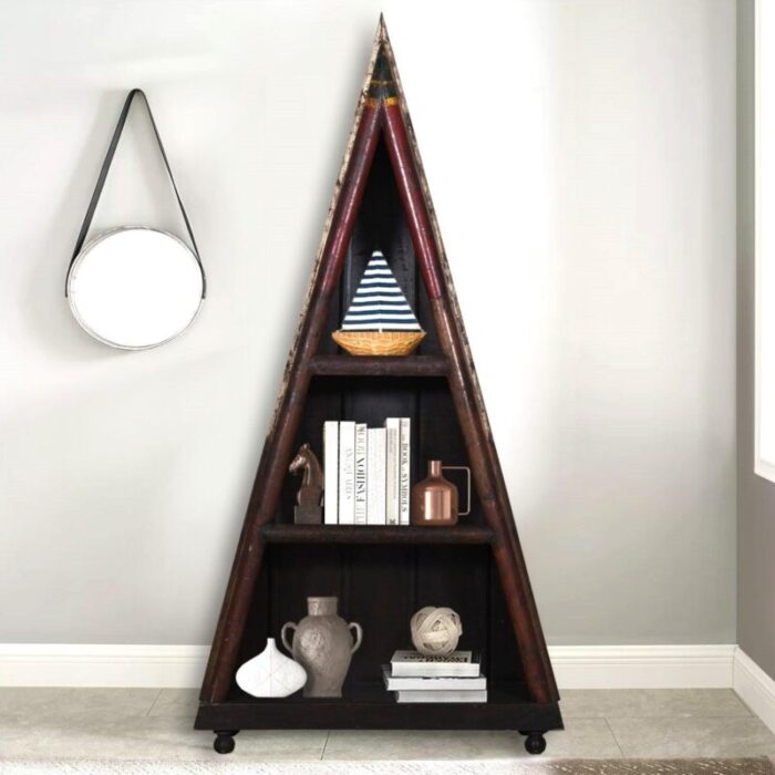 1970s vintage rustic oars repurposed unique v shaped 3 shelves display bookcase 1010