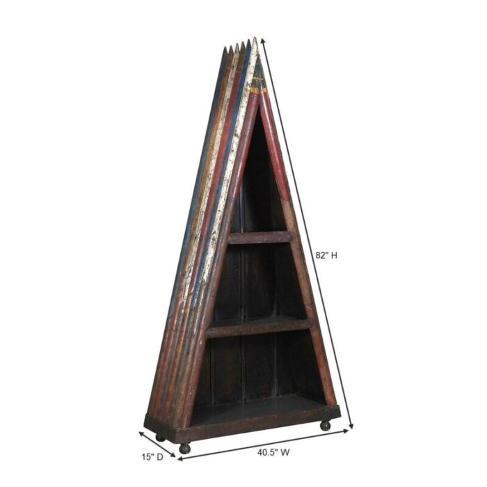 1970s vintage rustic oars repurposed unique v shaped 3 shelves display bookcase 3878