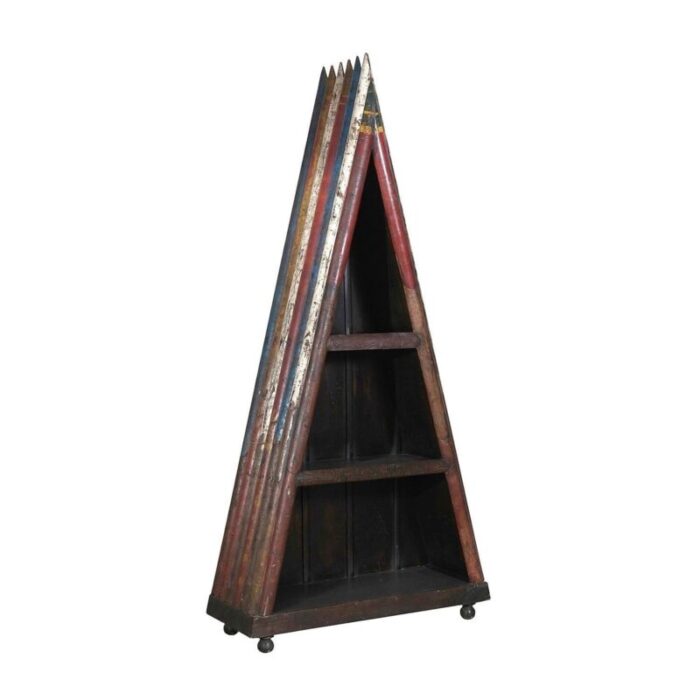 1970s vintage rustic oars repurposed unique v shaped 3 shelves display bookcase 4674