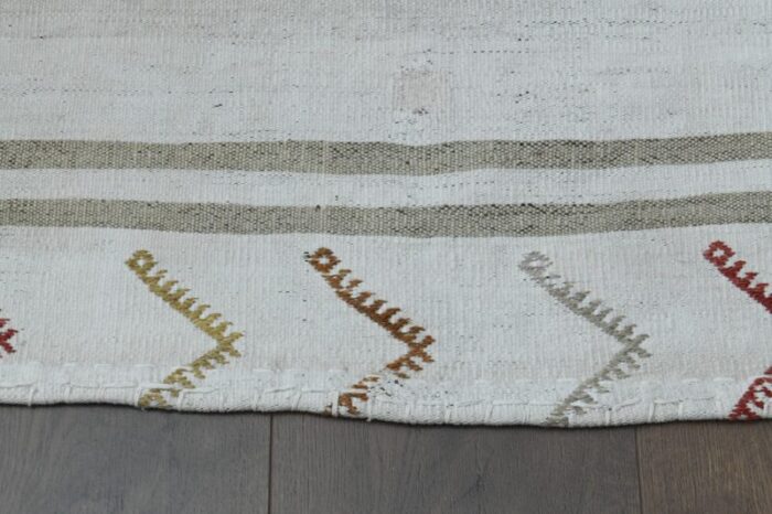 1970s vintage turkish handmade wool and cotton beige runner rug 5697