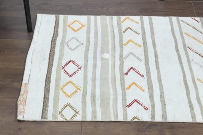 1970s vintage turkish handmade wool and cotton beige runner rug 5979