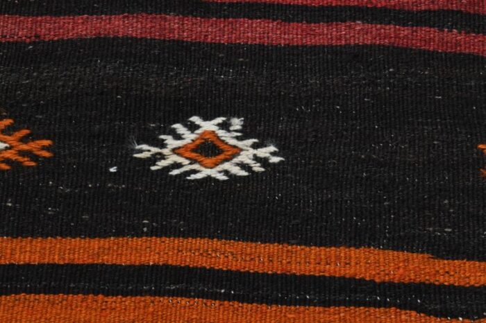 1970s vintage turkish handmade wool and cotton black runner rug 2379