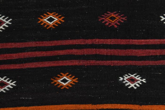 1970s vintage turkish handmade wool and cotton black runner rug 8355