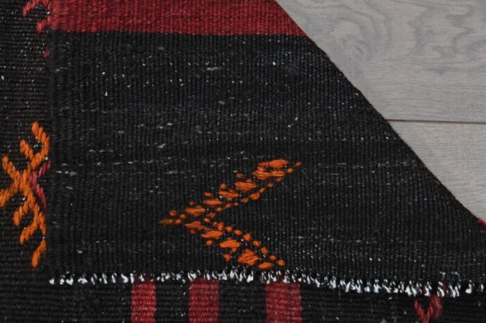 1970s vintage turkish handmade wool and cotton black runner rug 9649