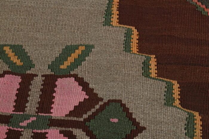 1970s vintage turkish handmade wool and cotton brown area rug 1059