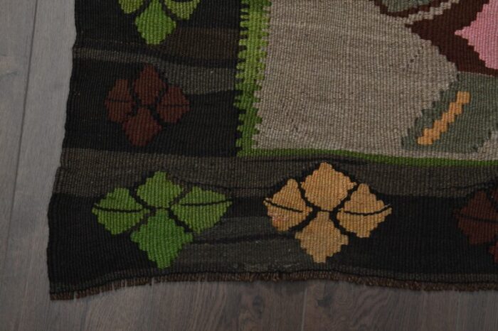 1970s vintage turkish handmade wool and cotton brown area rug 3885