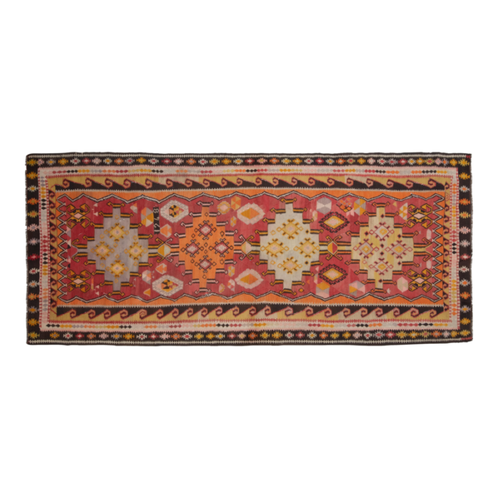 1970s vintage turkish handmade wool and cotton pink runner rug 2979