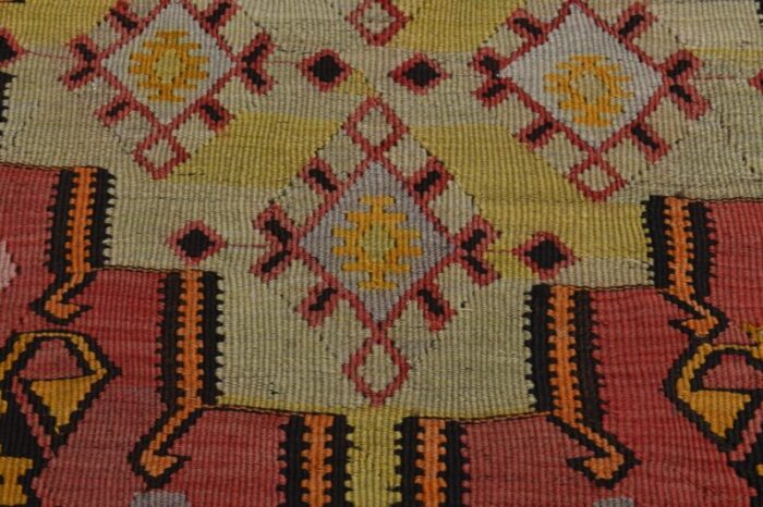 1970s vintage turkish handmade wool and cotton pink runner rug 6363