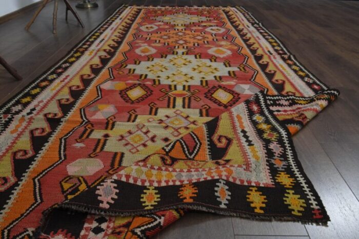 1970s vintage turkish handmade wool and cotton pink runner rug 8742