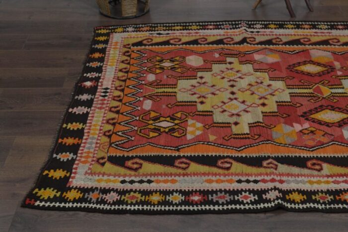 1970s vintage turkish handmade wool and cotton pink runner rug 9611