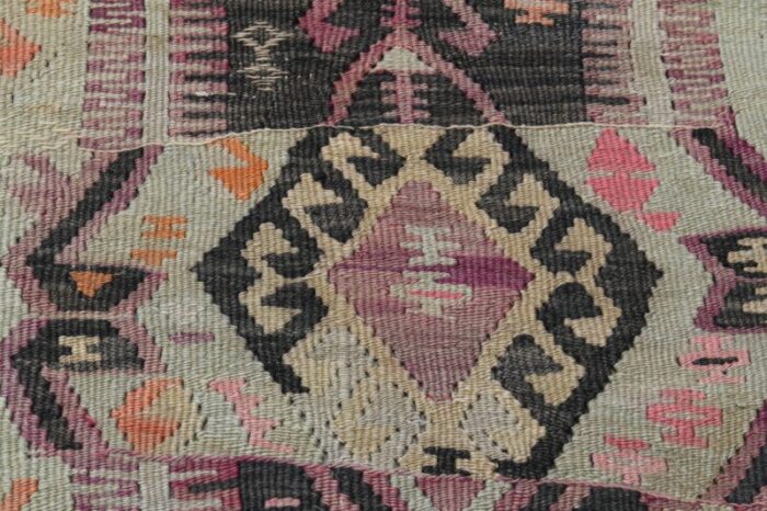 1970s vintage turkish handmade wool and cotton purple runner rug 6607