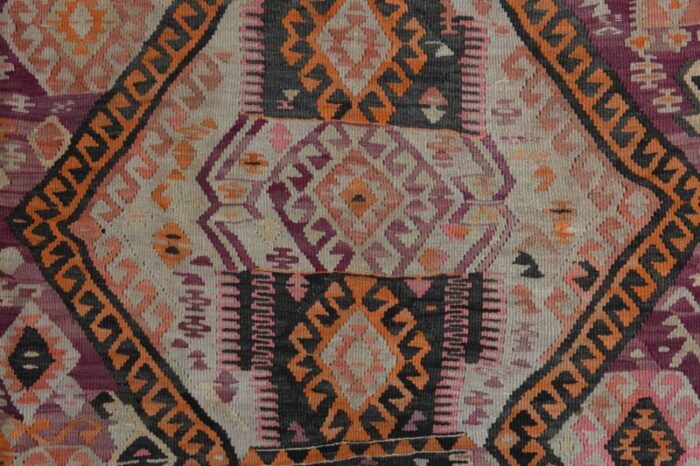 1970s vintage turkish handmade wool and cotton purple runner rug 7872