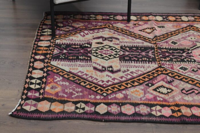 1970s vintage turkish handmade wool and cotton purple runner rug 8809