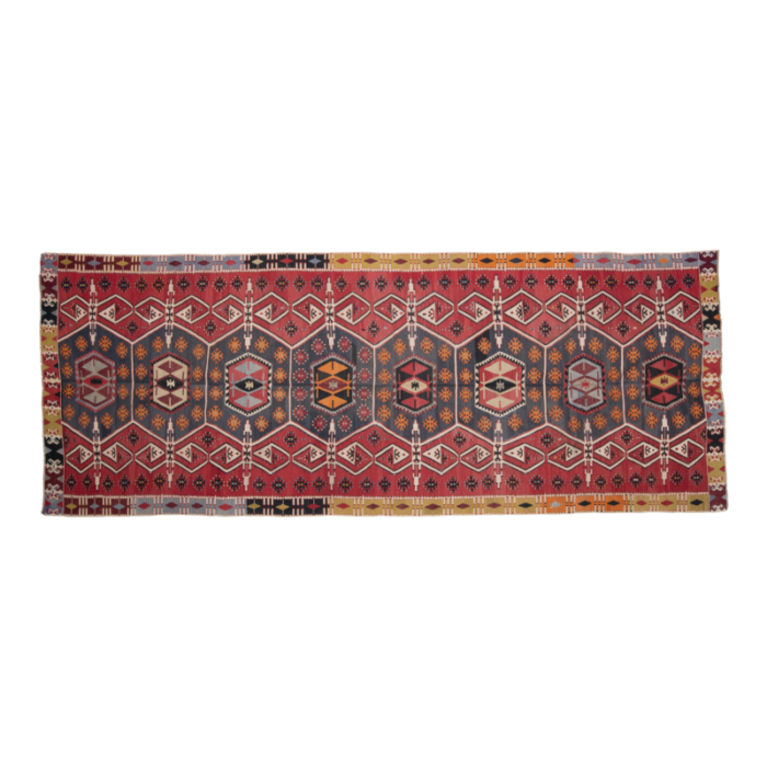 1970s vintage turkish handmade wool and cotton red runner rug 0606