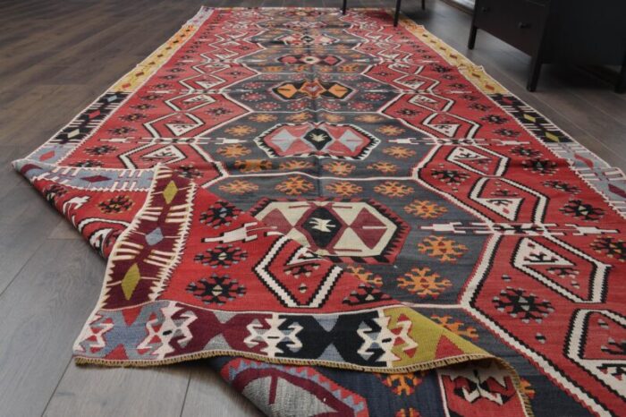 1970s vintage turkish handmade wool and cotton red runner rug 2690