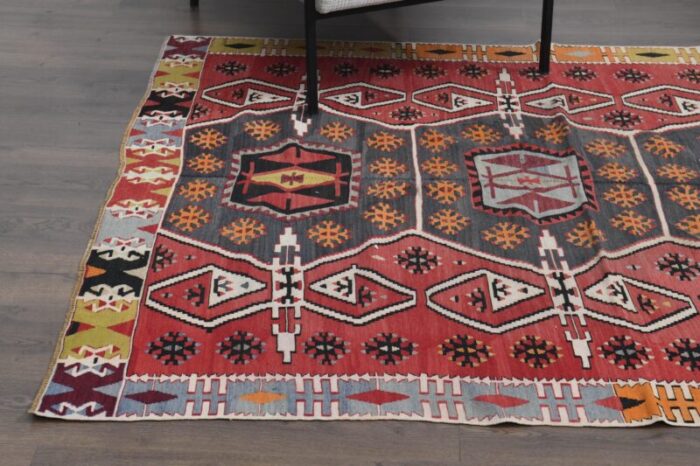 1970s vintage turkish handmade wool and cotton red runner rug 8405