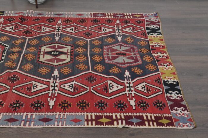 1970s vintage turkish handmade wool and cotton red runner rug 8650