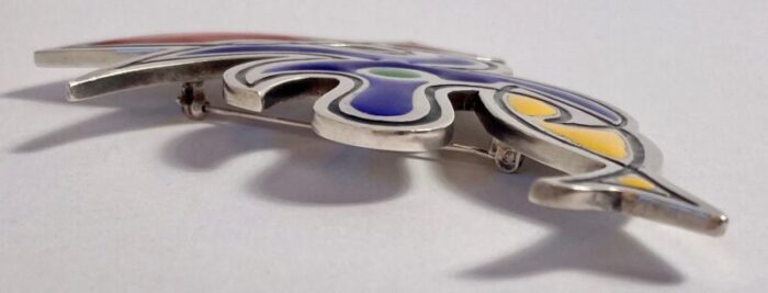 1980s dancing sea life enamel and cast sterling pin by nic jonk 9203