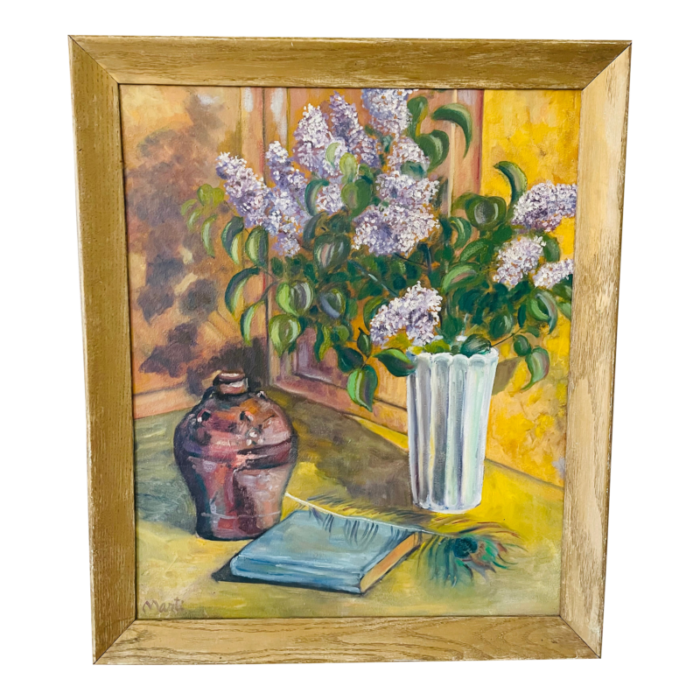 1980s lilacs oil painting on canvas signed framed 9907