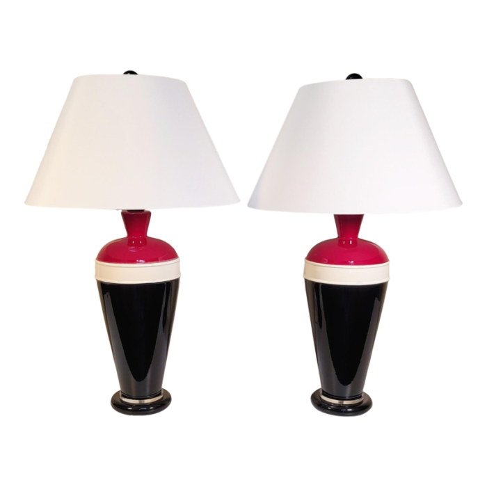 1980s post modern ceramic table lamps with shades a pair 4189