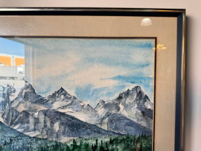 1980s sheila w langlois shadows on the tetons watercolor landscape painting framed 2193