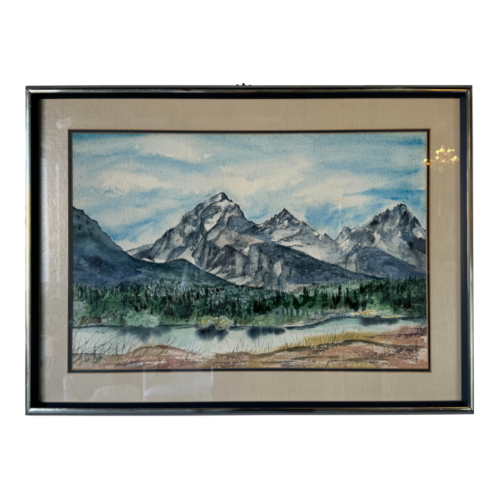 1980s sheila w langlois shadows on the tetons watercolor landscape painting framed 3485