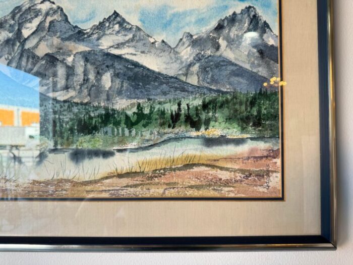 1980s sheila w langlois shadows on the tetons watercolor landscape painting framed 3700