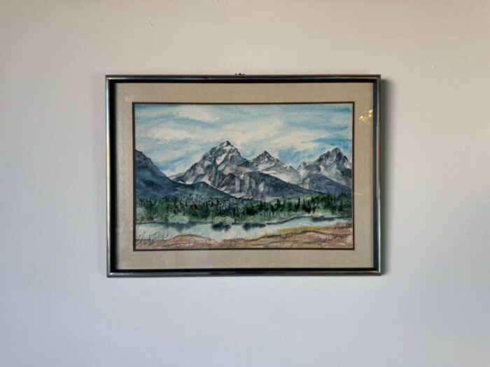 1980s sheila w langlois shadows on the tetons watercolor landscape painting framed 4891