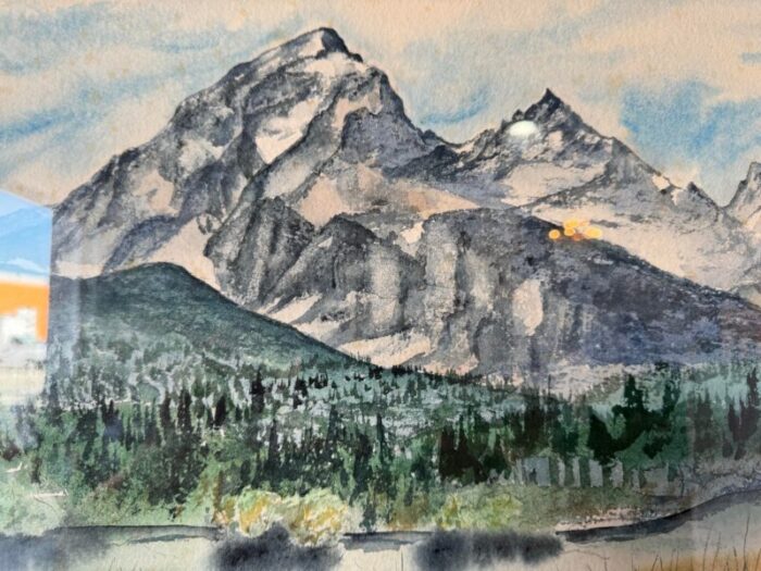 1980s sheila w langlois shadows on the tetons watercolor landscape painting framed 6625