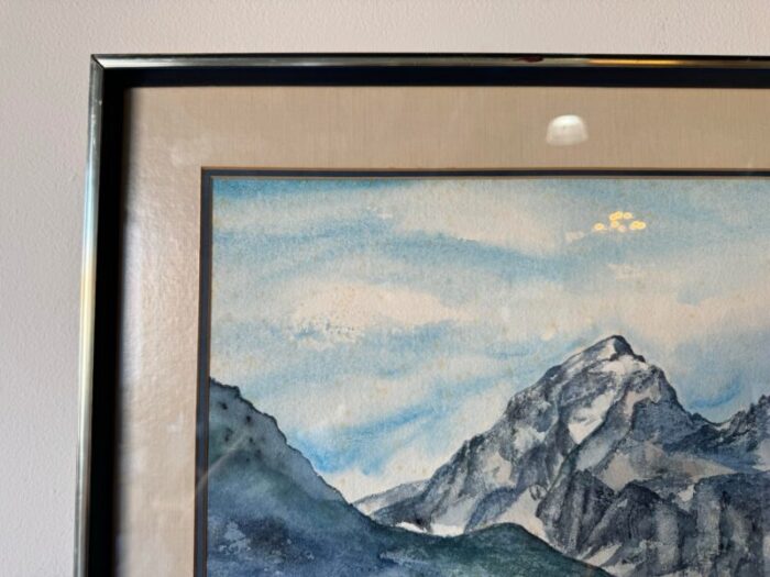 1980s sheila w langlois shadows on the tetons watercolor landscape painting framed 9049