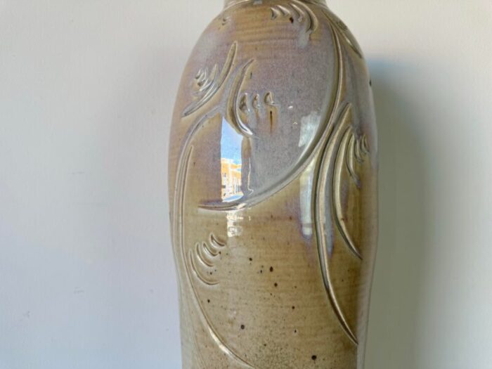 1980s tall vintage beige glazed pottery vase 1179