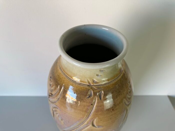 1980s tall vintage beige glazed pottery vase 1448