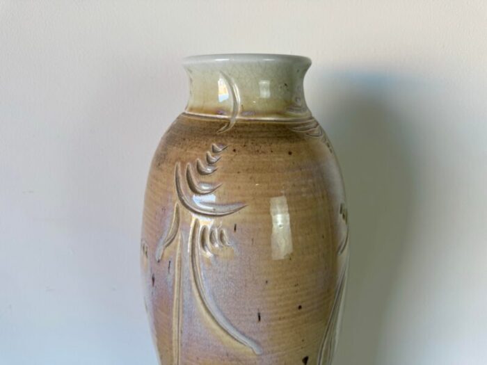 1980s tall vintage beige glazed pottery vase 1942