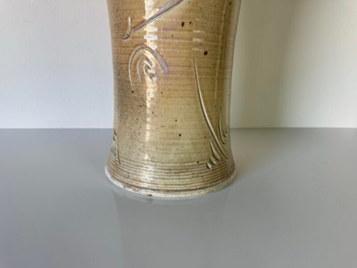 1980s tall vintage beige glazed pottery vase 1994