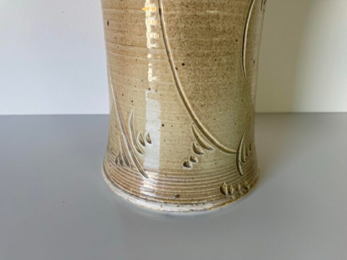 1980s tall vintage beige glazed pottery vase 7862