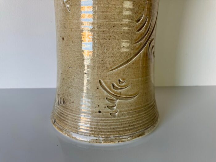 1980s tall vintage beige glazed pottery vase 9071