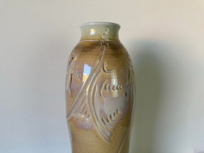 1980s tall vintage beige glazed pottery vase 9375