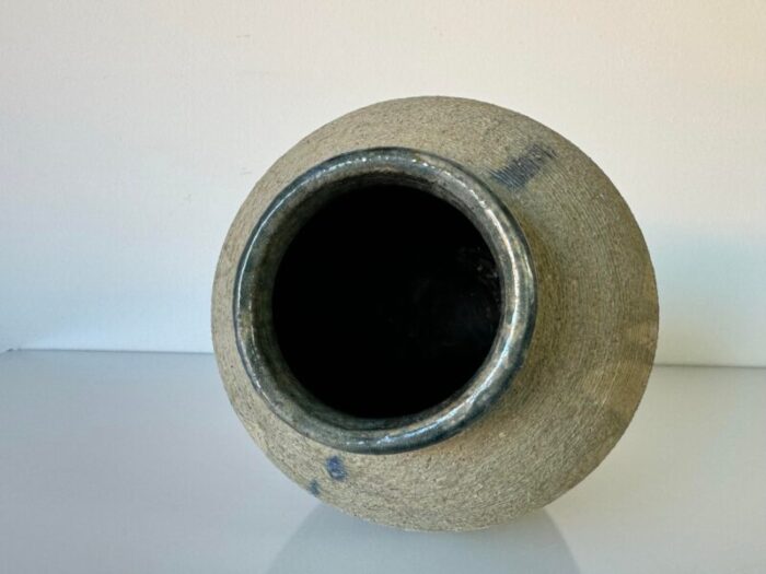 1986 mid century rustic textured green drip glaze art studio pottery vase 6295