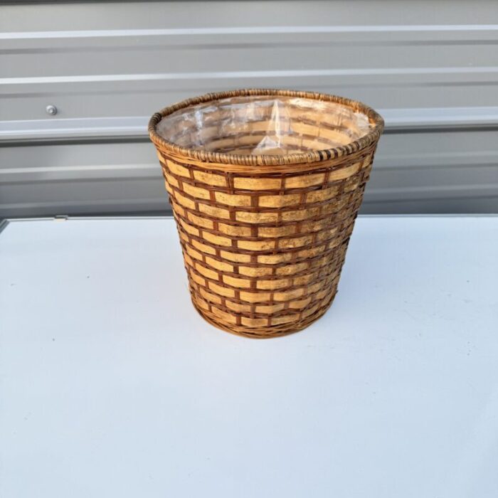 1990s brick patterned wicker wastebasket 7590