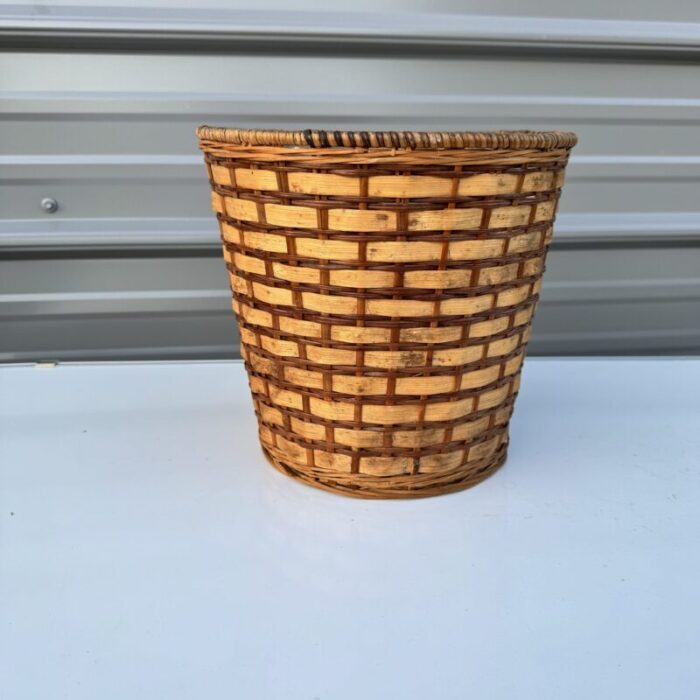 1990s brick patterned wicker wastebasket 9560