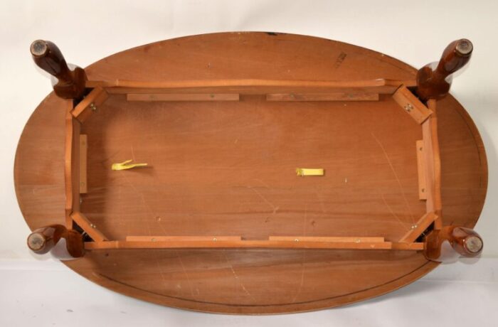 1990s queen anne cherry wood coffee table carved apron cabriole legs henkel harris style 2752