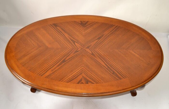 1990s queen anne cherry wood coffee table carved apron cabriole legs henkel harris style 6460