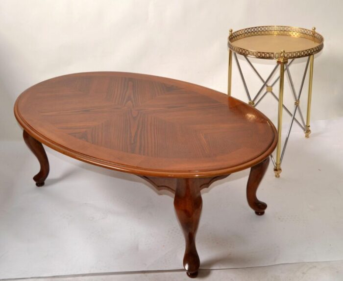 1990s queen anne cherry wood coffee table carved apron cabriole legs henkel harris style 7603