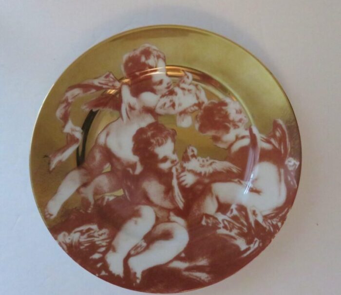 1990s vintage fitz and floyd cherubini gilt salad plate with angelscherubs japan 8169