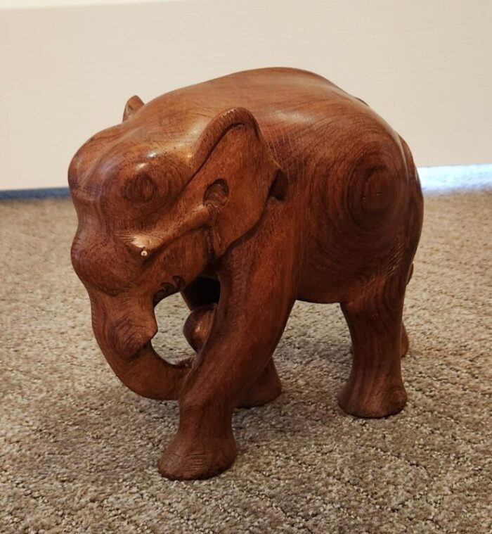 1990s vintage hand carved teak wood elephant sculptures set of 2 8042