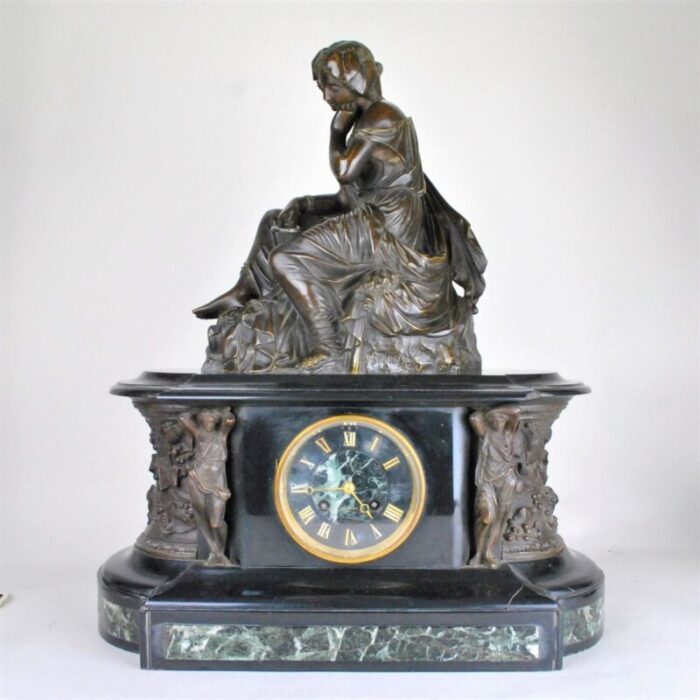 19th century bronze and marble clock and candleholders by james pradier set of 3 6