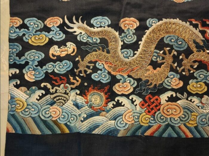 19th century chinese silk and metallic thread dragon embroidery 4637